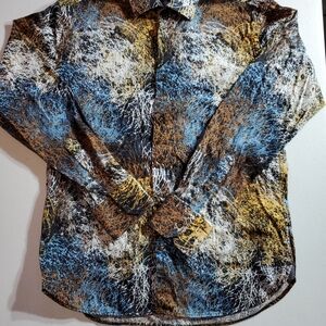 Visconti Black Men's Vibrant Blue and Gold Splatter Pattern Casual Shirt